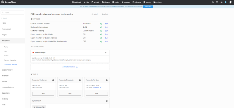 Product screenshot of ServiceTitan's pool service software for QuickBooks