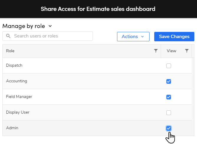 Share Access for Estimate Sales Dashboard: Manage by Role