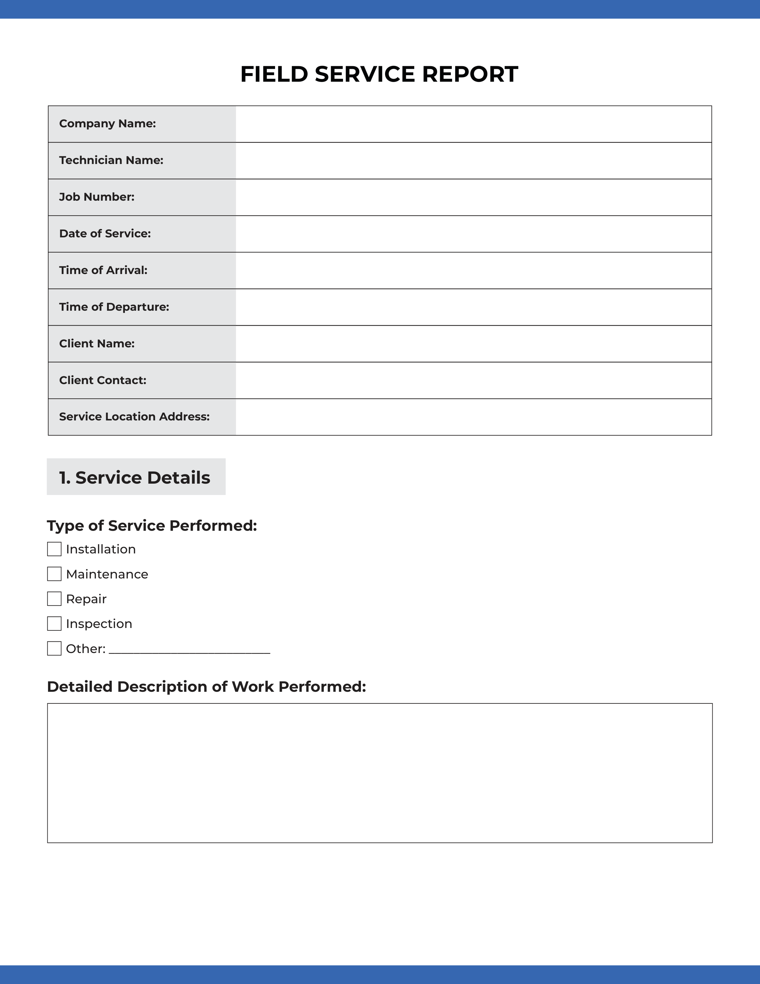 Field Service Report Template: Page 1 of 4