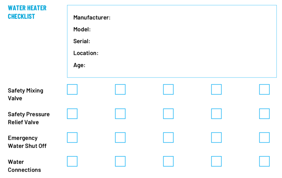 Residential Plumbing Inspection Checklist Template: Water Heater