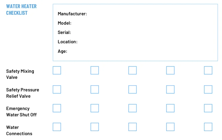 Residential Plumbing Inspection Checklist Template: Water Heater