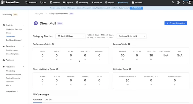 Direct Mail Performance Metrics in ServiceTitan's Marketing Pro