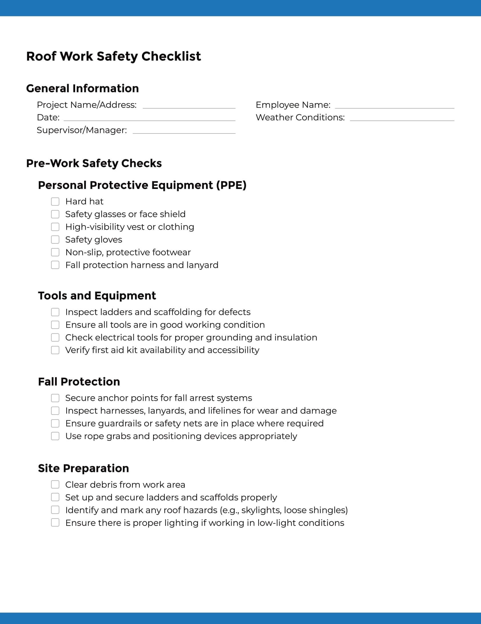 Roof Work Safety Checklist: Page 1 of 3