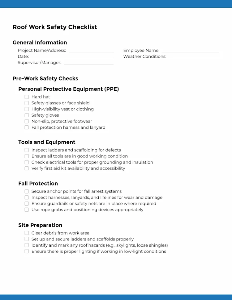 Roof Work Safety Checklist: Page 1 of 3