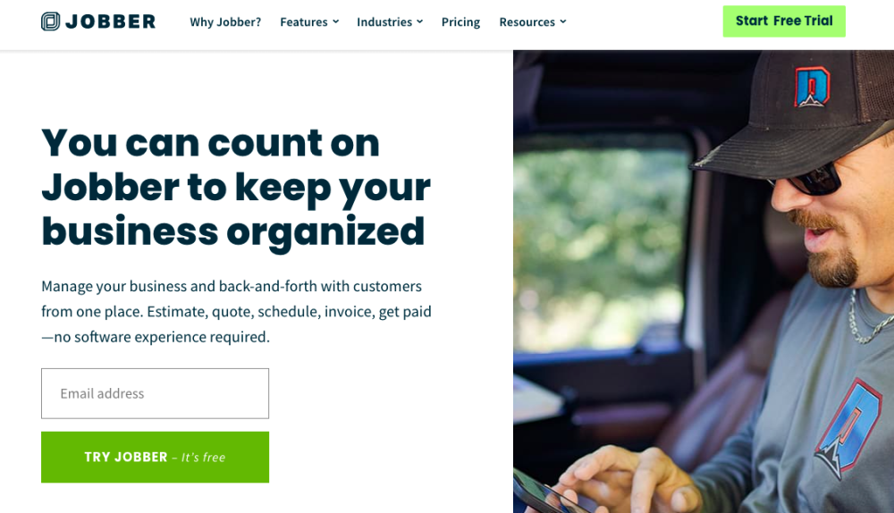 Jobber homepage: You can count on Jobber to keep your business organized
