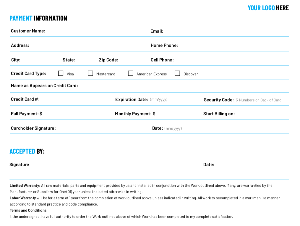 Free plumbing scope of work template from ServiceTitan [PDF]: Payment Information
