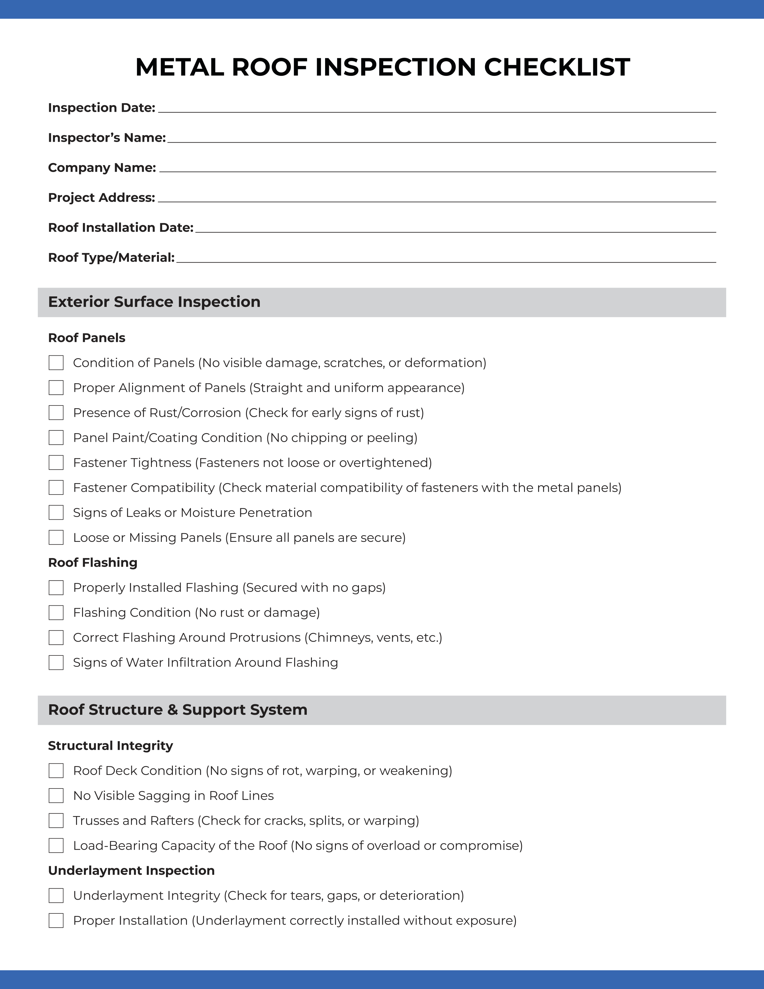 Metal Roof Inspection Checklist: Page 1 of 3