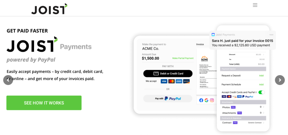 Joist homepage: Get paid faster - Joist payments powered by PayPal