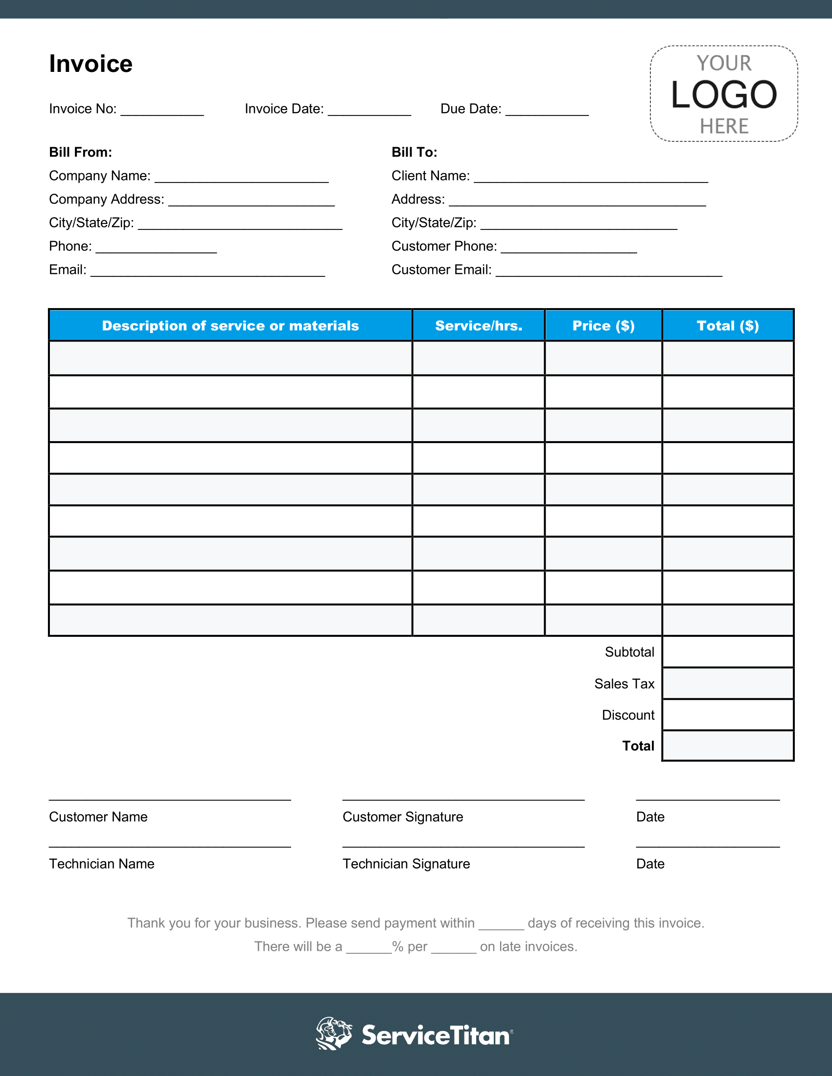 customizable hvac invoices