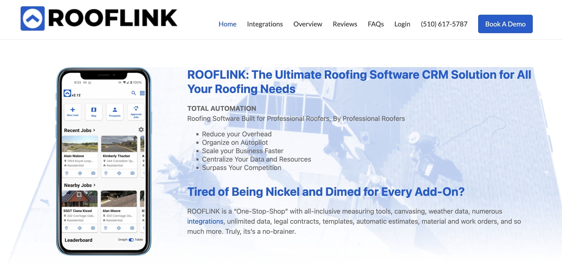 Rooflink homepage: The Ultimate Roofing Software CRM