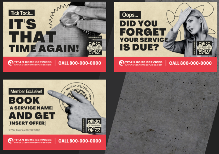 Recurring Service Reminder HVAC postcard template examples in ServiceTitan Marketing Pro