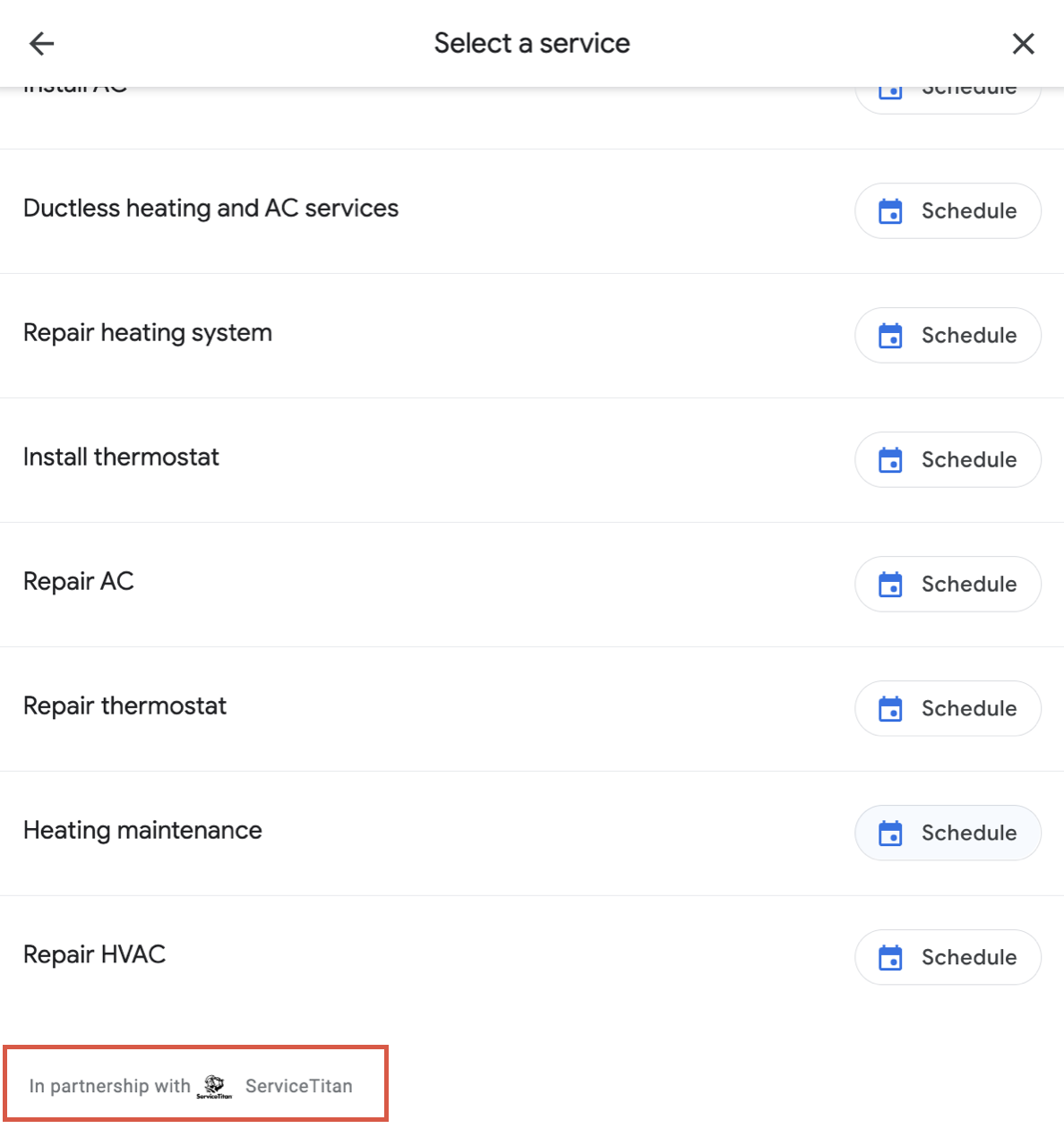 Google Local Services Ads | Select a service for AC repair