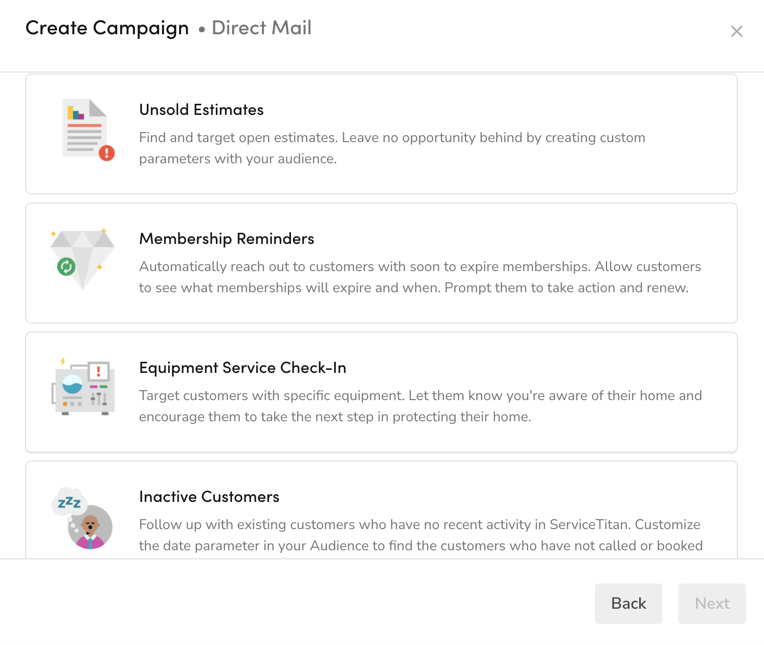 Setting up HVAC postcard campaigns in ServiceTitan