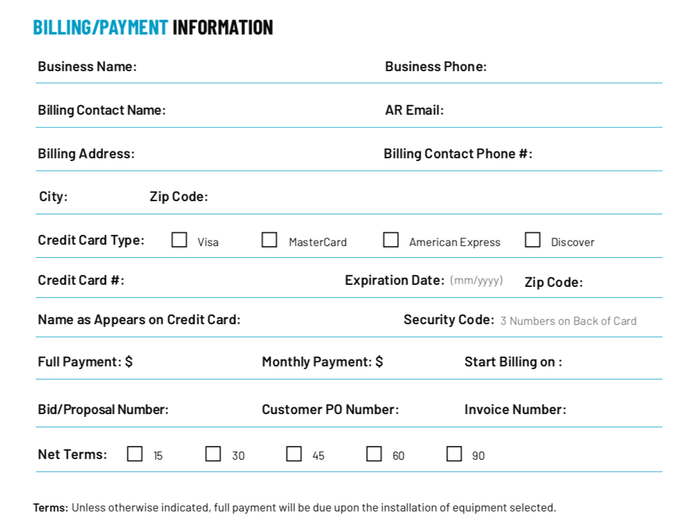 Commercial Electrical Quote Template: Billing/Payment Information