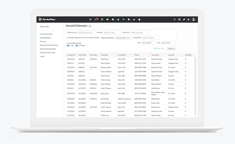 Tracking unsold HVAC bids with ServiceTitan