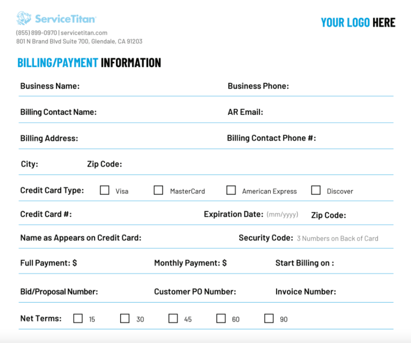 Free Commercial Electrical Bid Template from ServiceTitan: Billing and Payment Information
