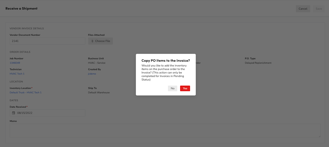 Copy PO Items to the Invoice