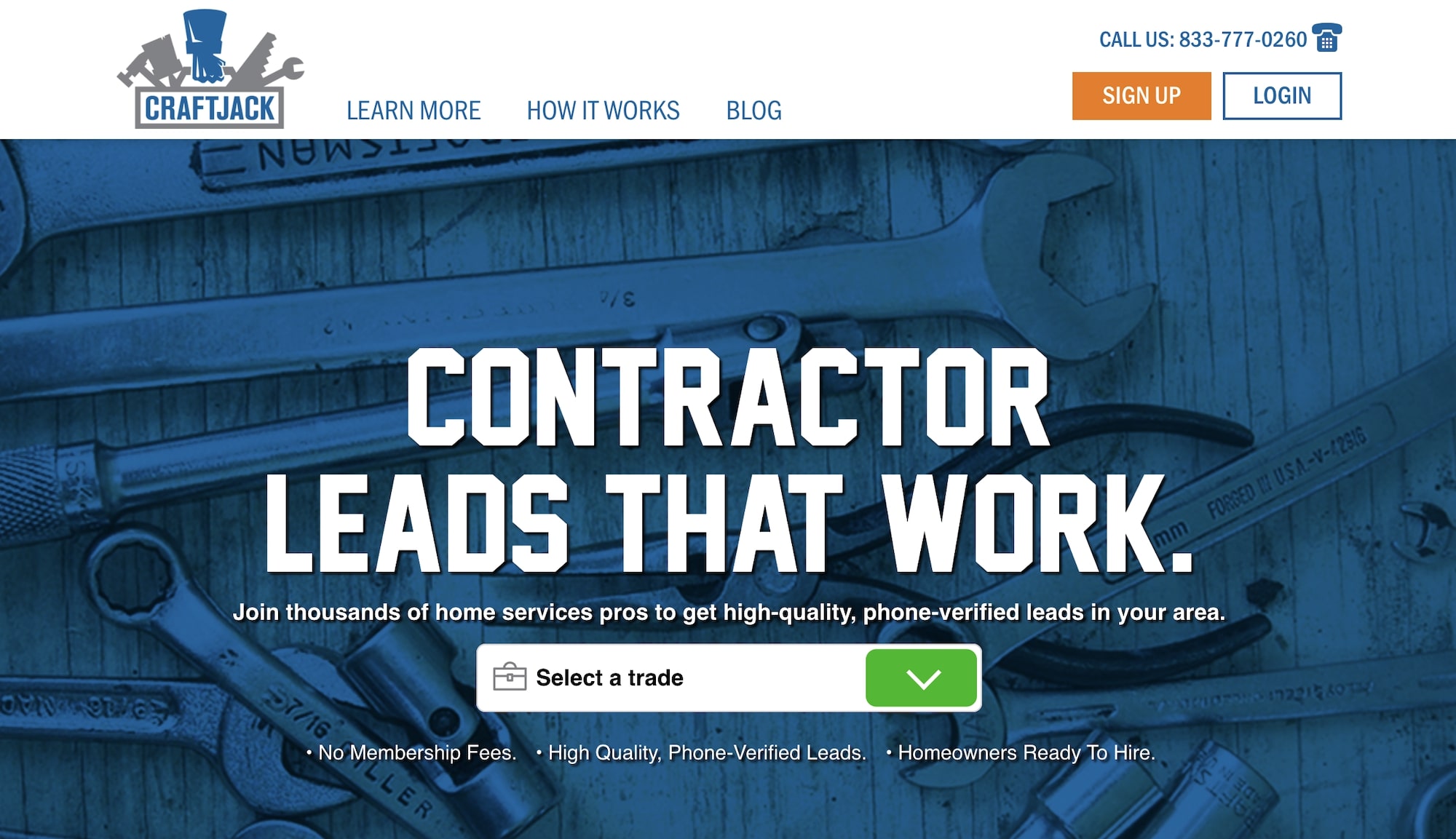 CraftJack homepage: Contractor leads that work.