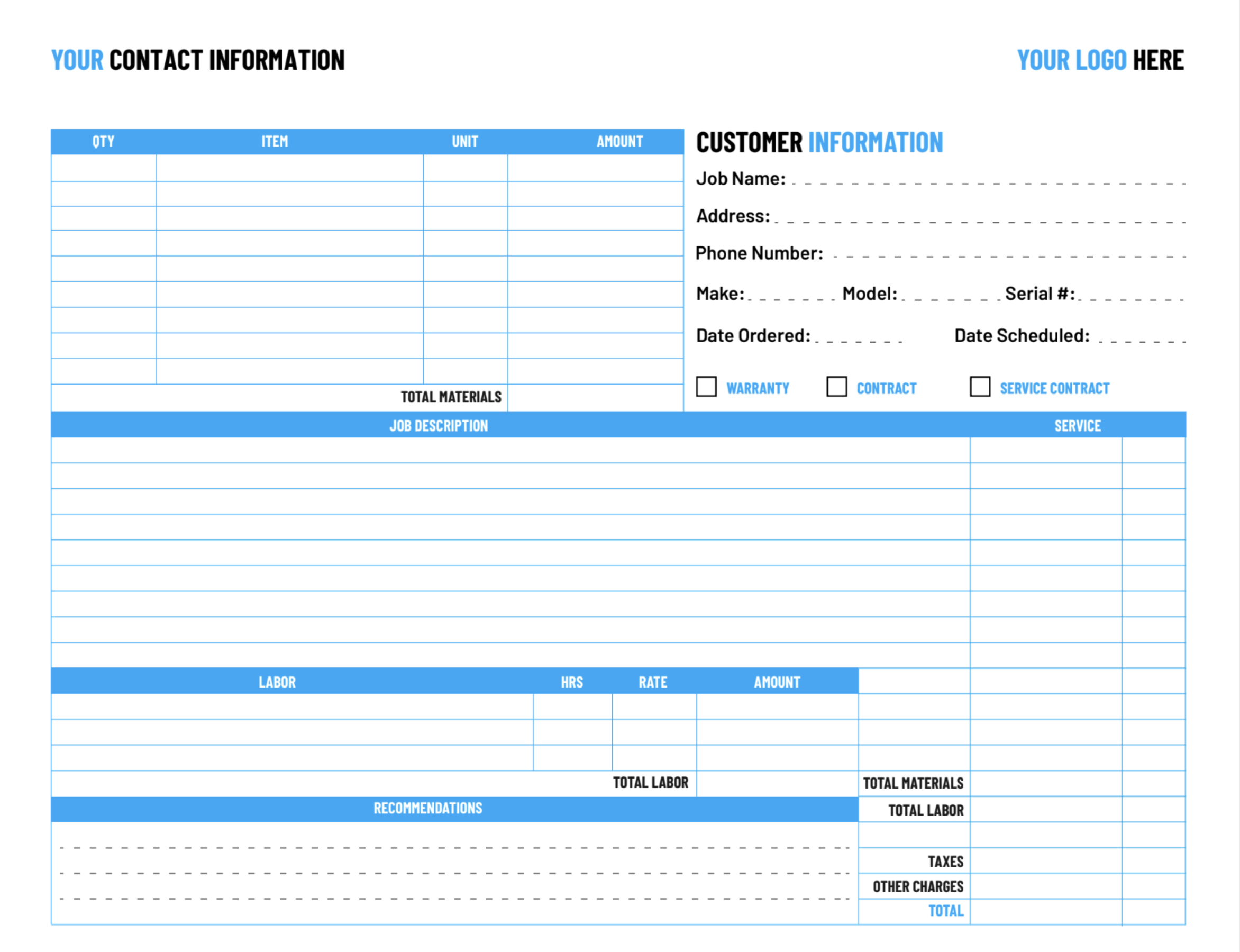 Free Work Order Template from ServiceTitan: Contact Information