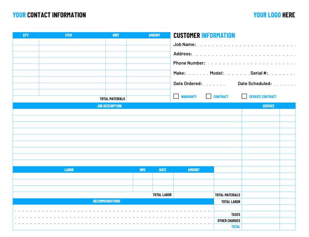 Free Work Order Template from ServiceTitan: Contact Information