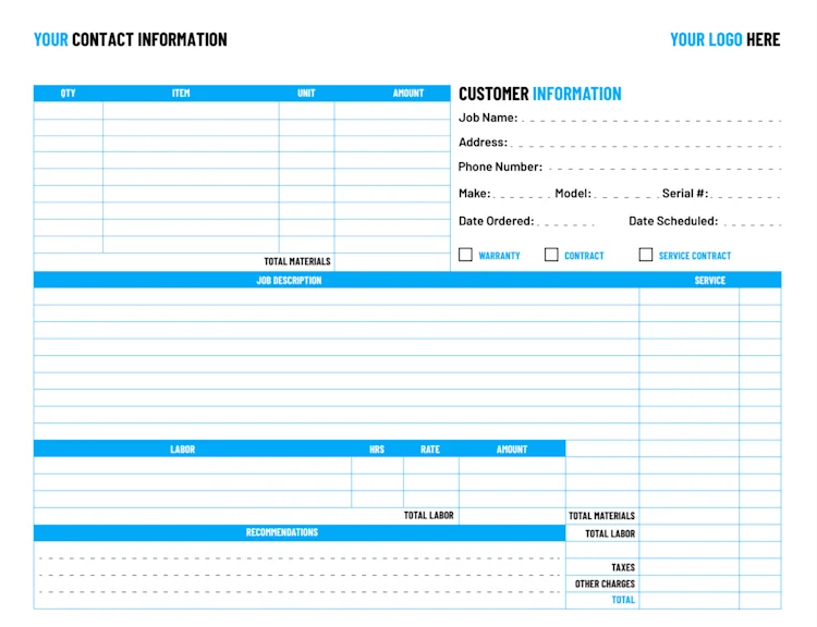 Free Work Order Template from ServiceTitan: Contact Information