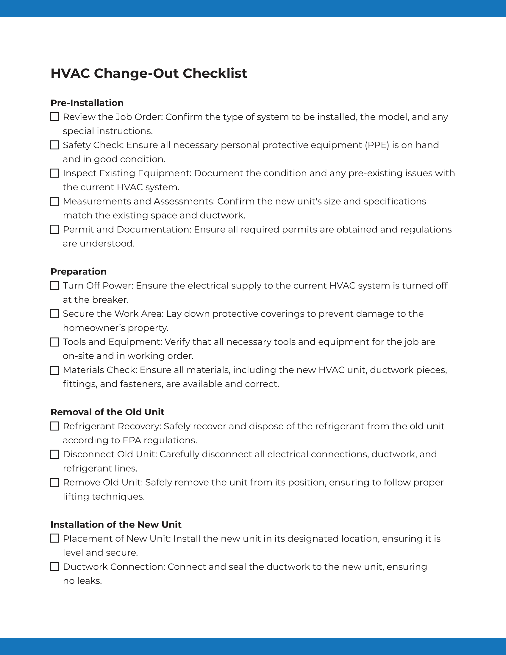 ServiceTitan's Free HVAC Change-Out Checklist (Page 1 of 2)