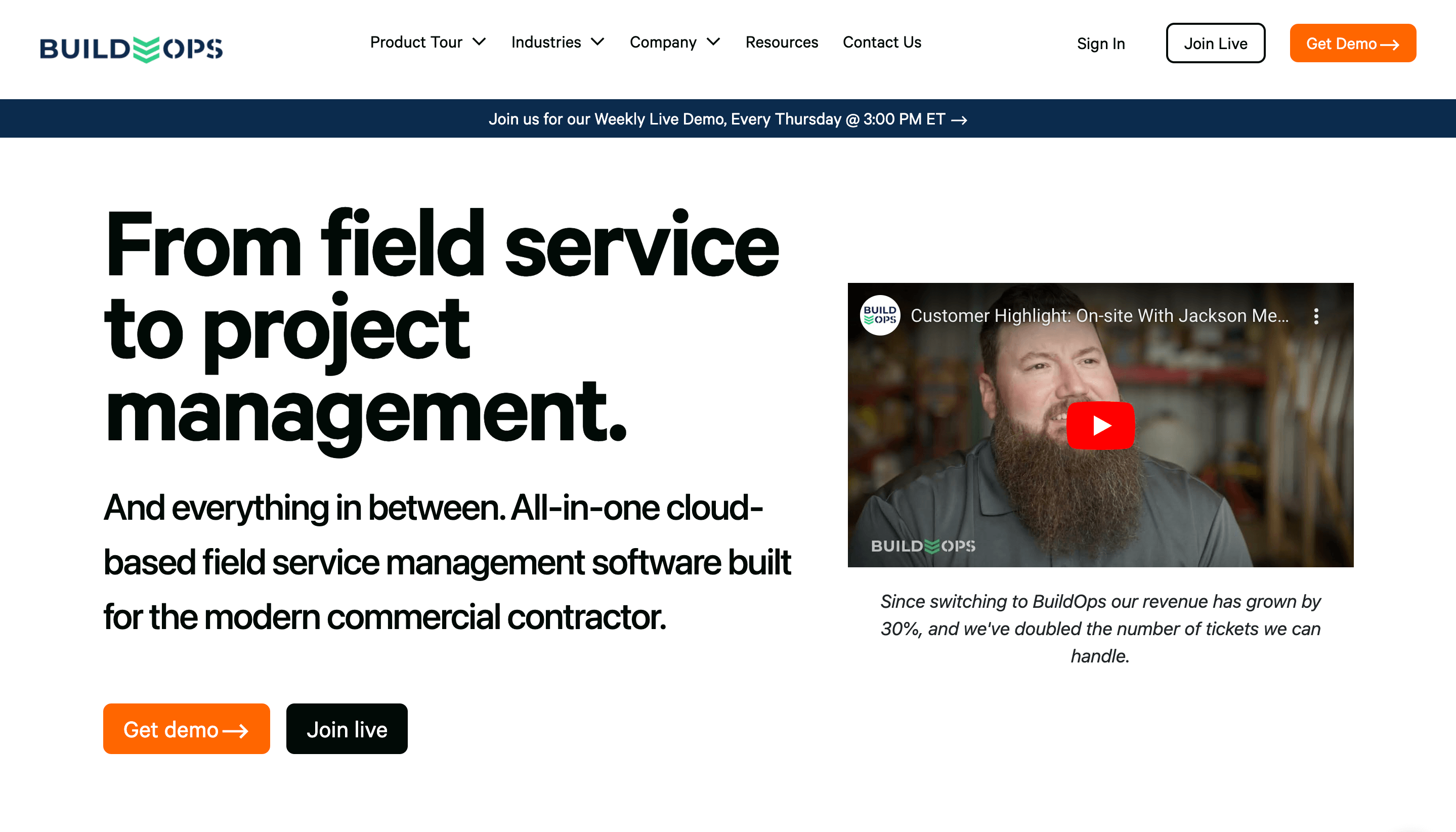 BuildOps homepage: From field service to project management.