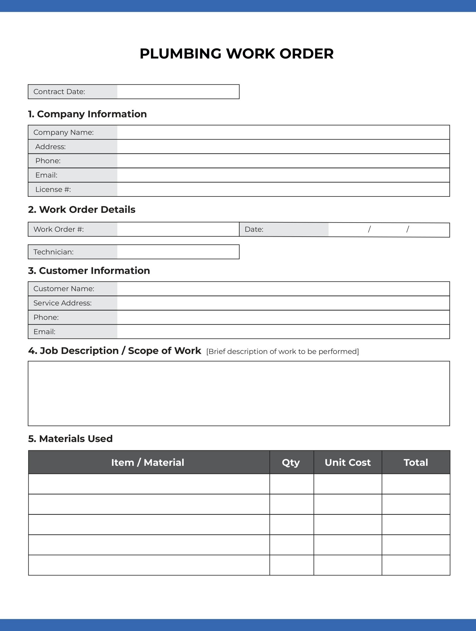 Plumbing Work Order Template: Page 1 of 2