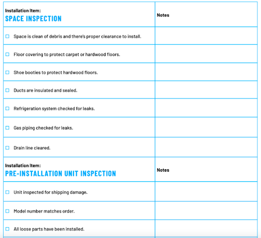 HVAC Installation Checklist