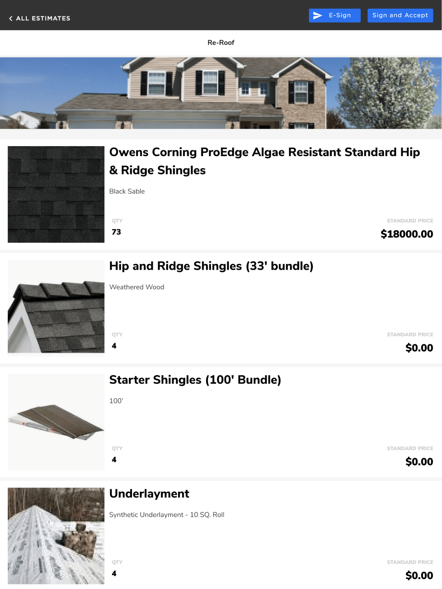 Re-Roof Estimate