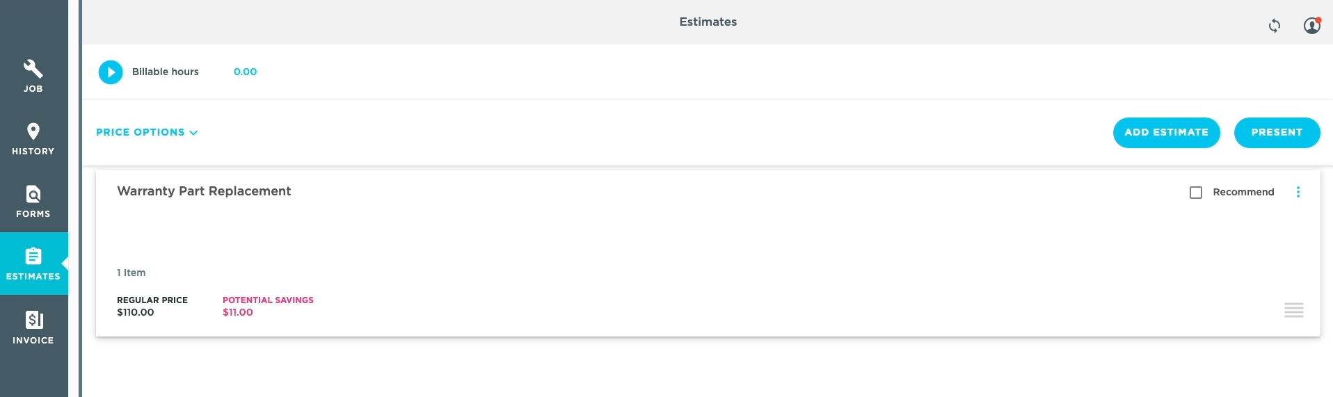 Warranty Part Replacement Estimate in ServiceTitan