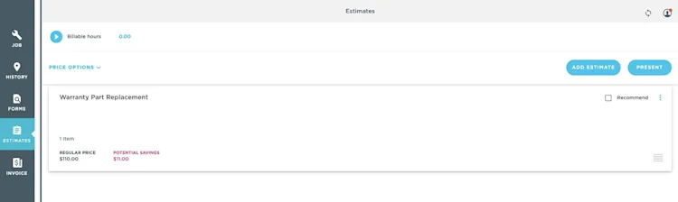 Warranty Part Replacement Estimate in ServiceTitan