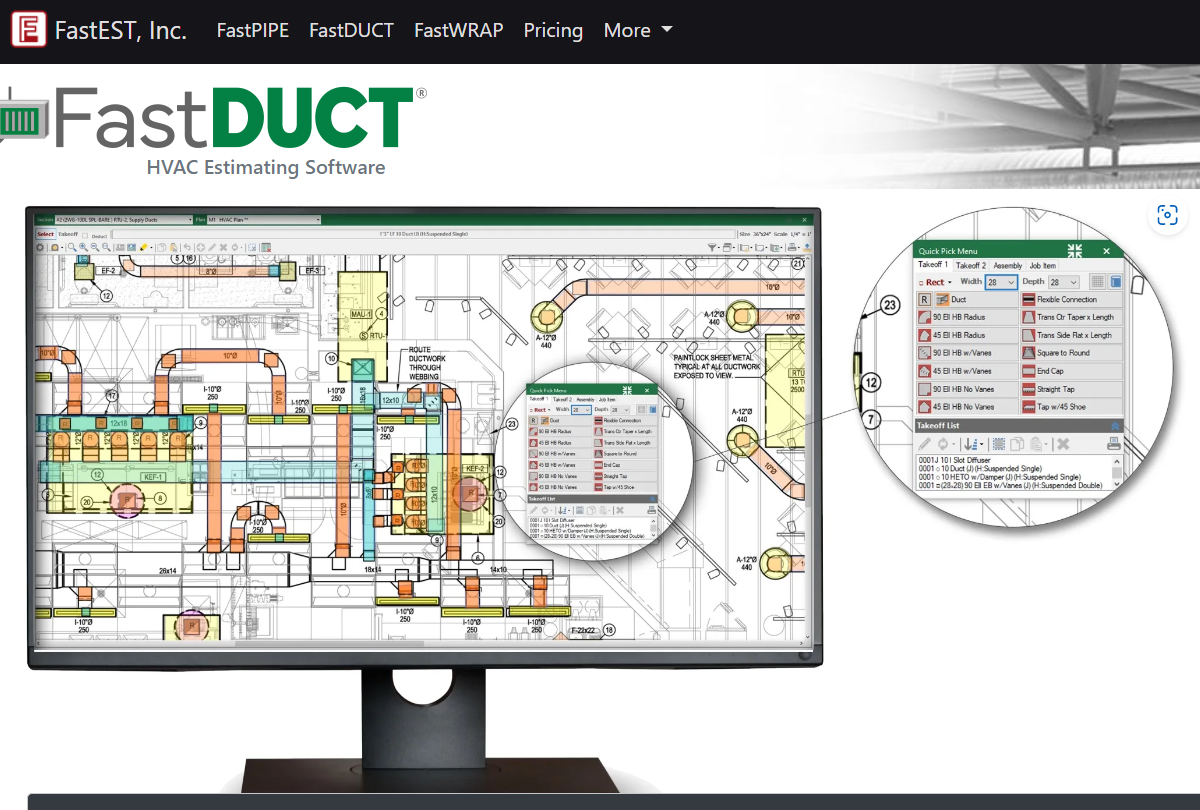 FastDuct homepage: HVAC Estimating Software