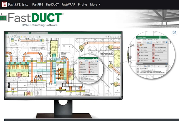 FastDuct homepage: HVAC Estimating Software