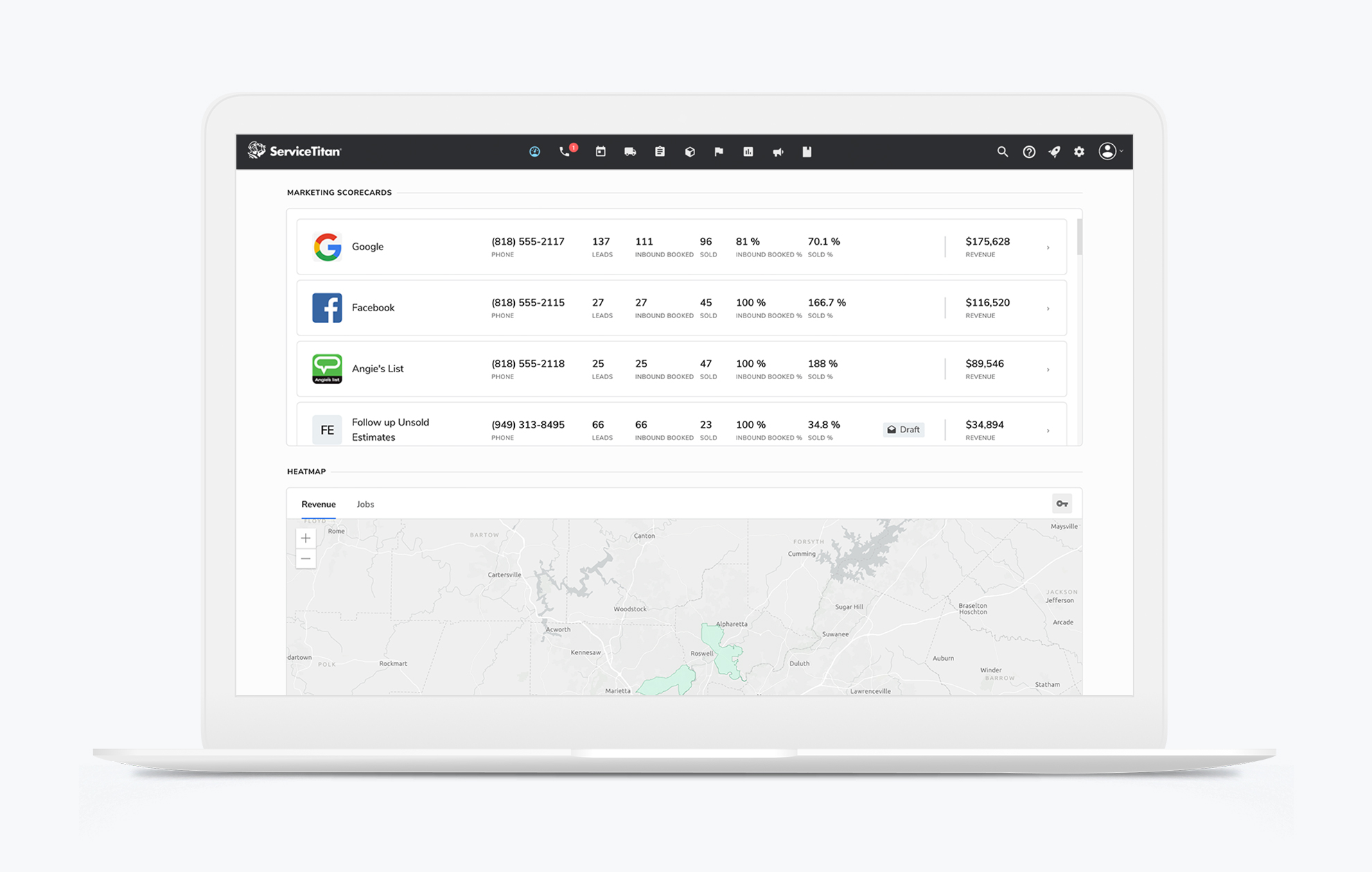 Dashboard Marketing Scorecards in ServiceTitan