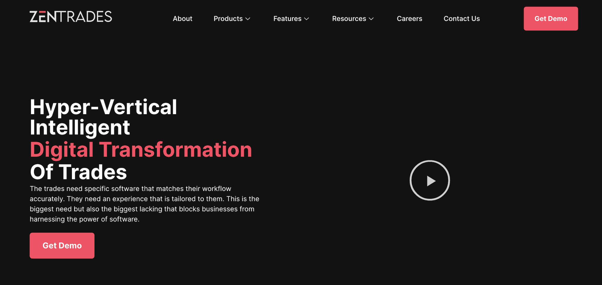 ZenTrades homepage: Hyper-Vertical Intelligent Digital Transformation of Trades