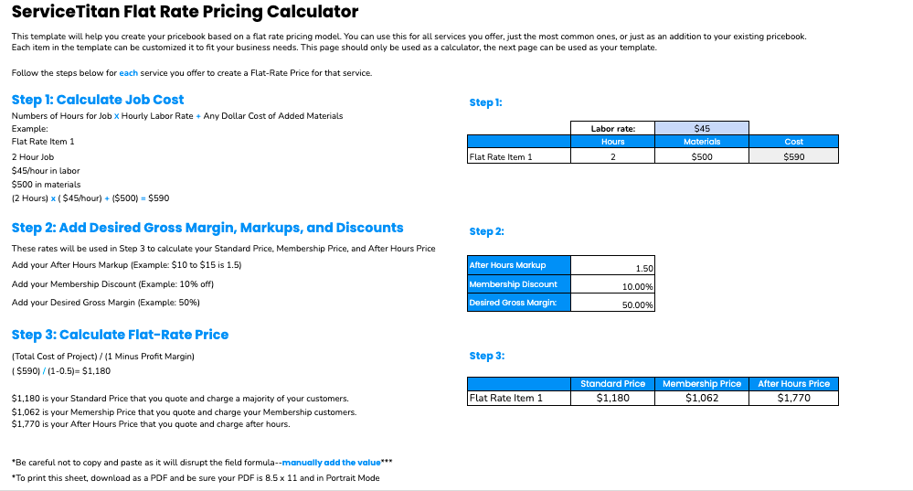 HVAC flat-rate pricing template by ServiceTitan