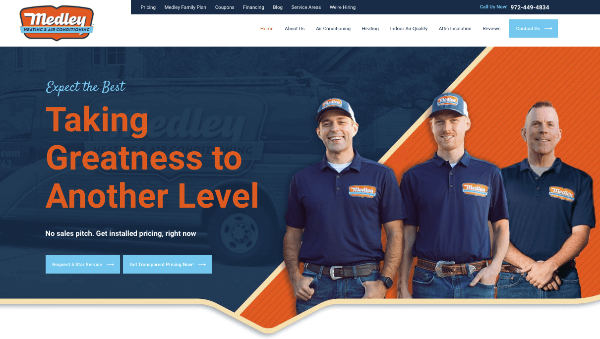 Medley Heating & Air Conditioning homepage