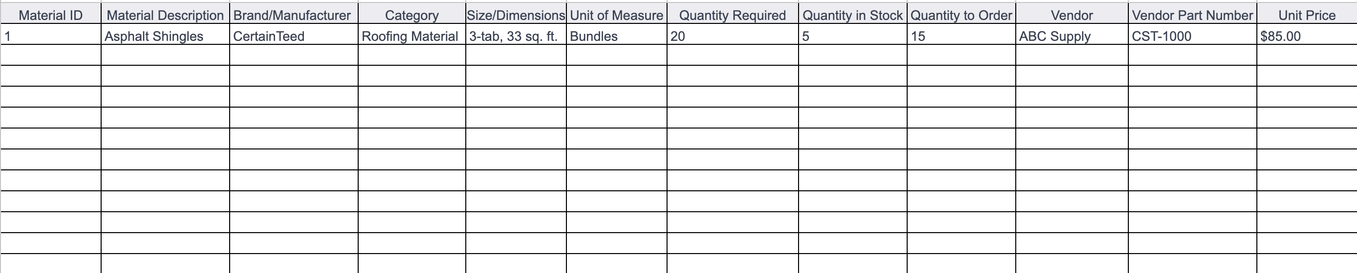 Free Roofing Materials List Template from ServiceTitan
