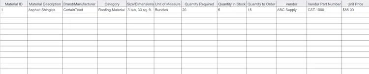 Free Roofing Materials List Template from ServiceTitan