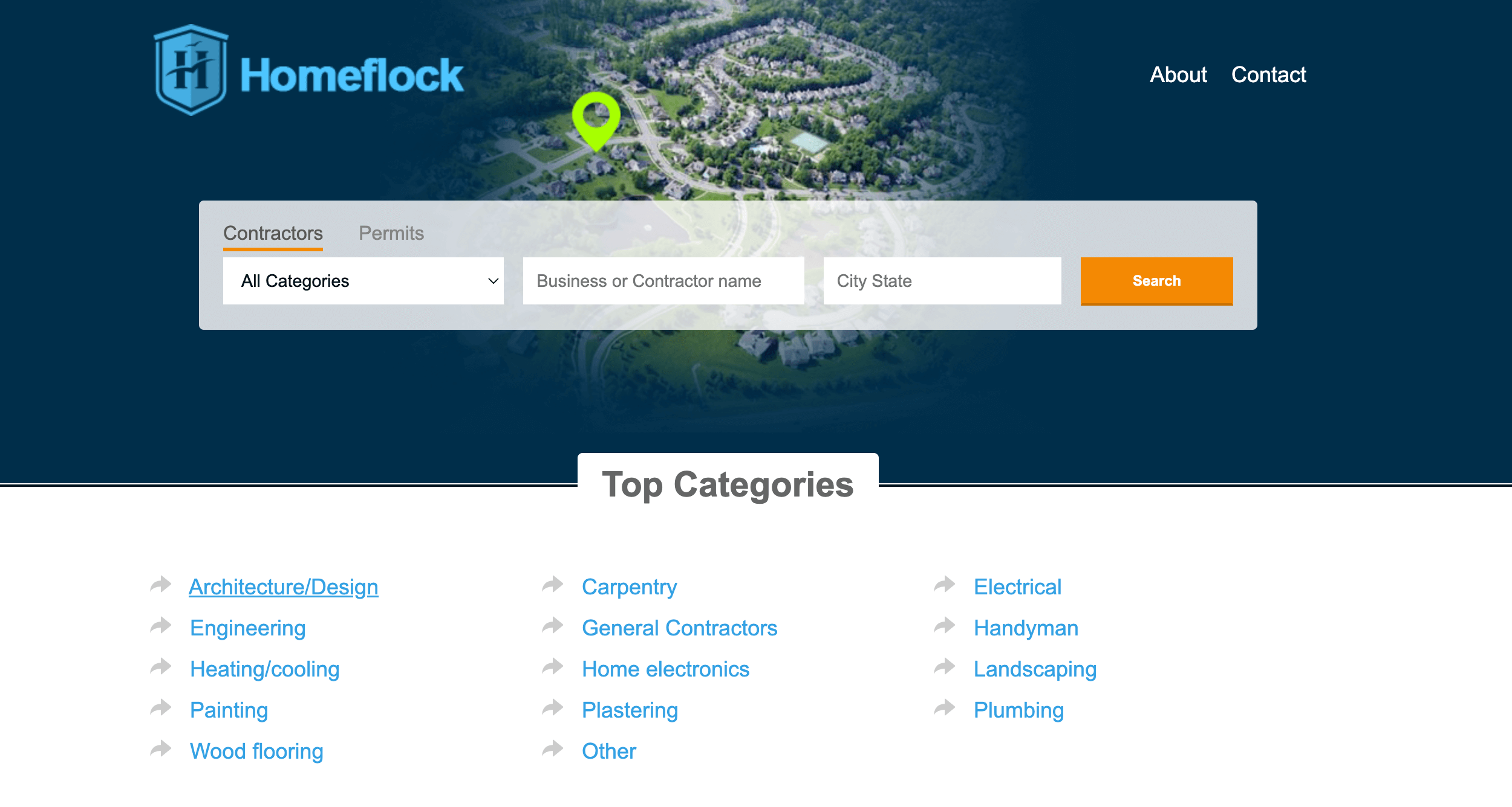 Homeflock homepage: A new way to find and research residential home repair and commercial building contractors