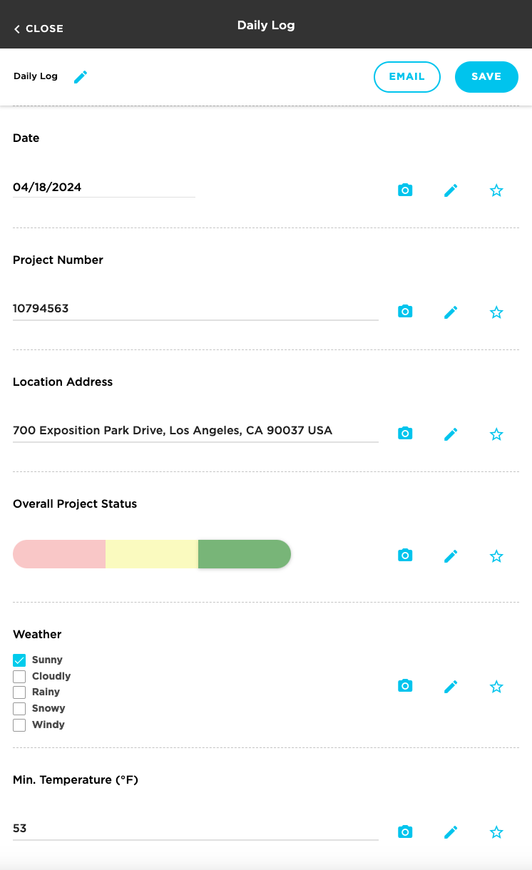 Subcontractor Daily Log example on mobile