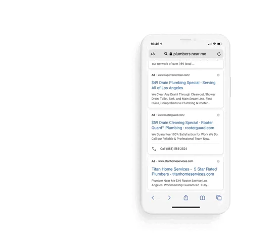 Google Guaranteed SERP for plumbers near me (GIF mobile)