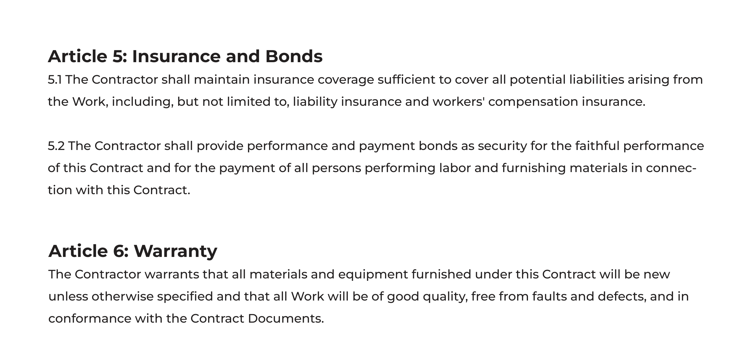 Plumbing Construction Contract Template: Insurance & Warranty