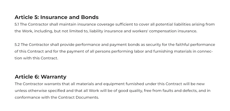 Plumbing Construction Contract Template: Insurance & Warranty
