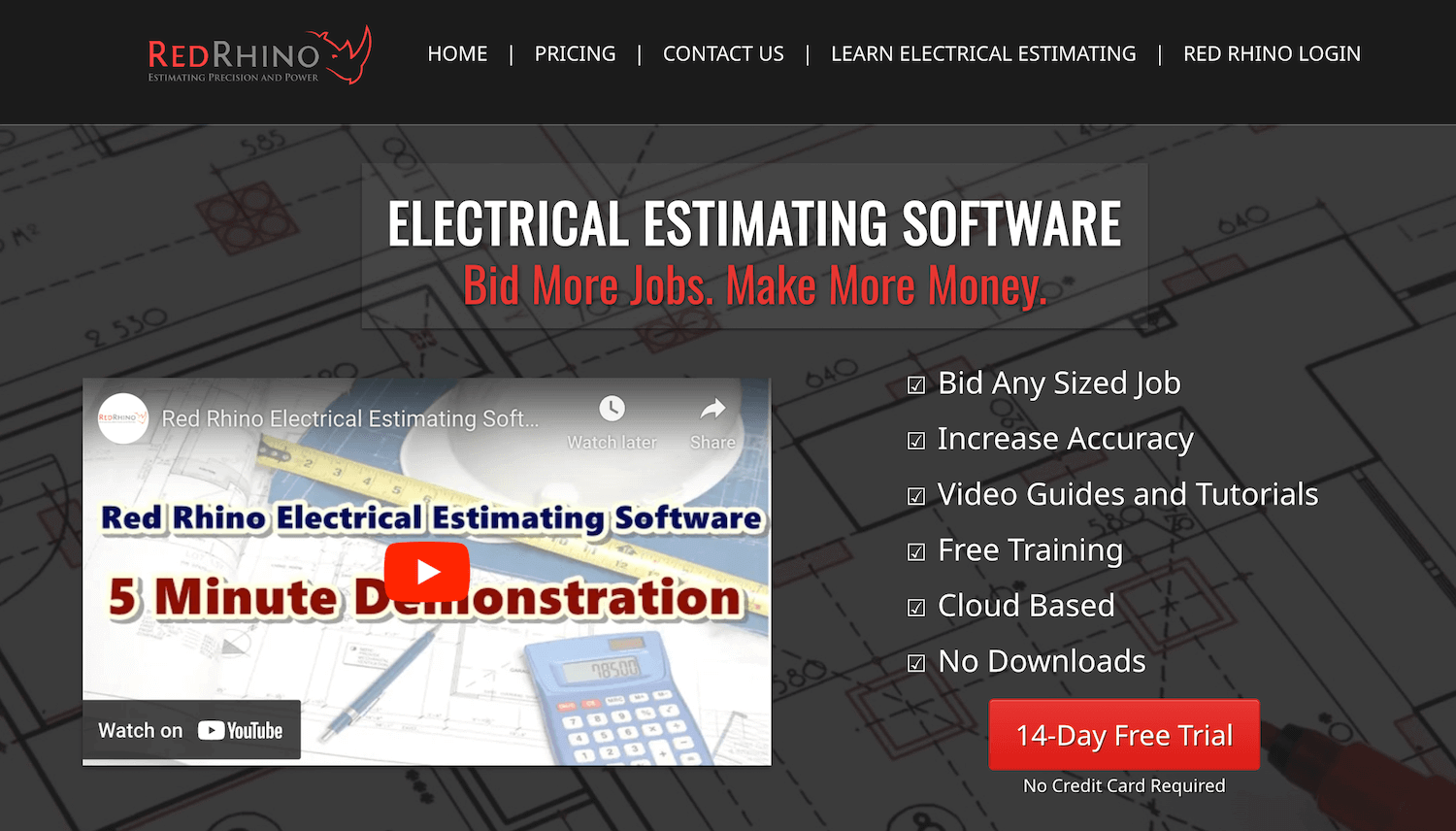 Red Rhino homepage: Electrical Estimating Software