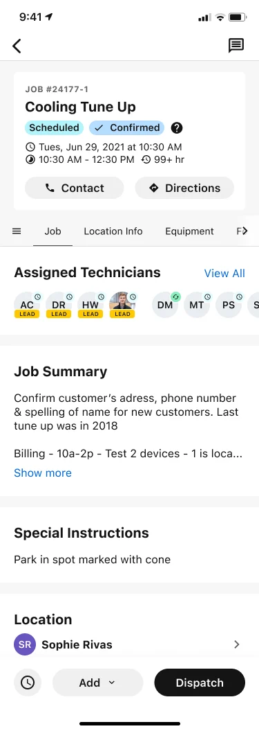 Mobile Product Illustration: Job Summary and Special Instructions