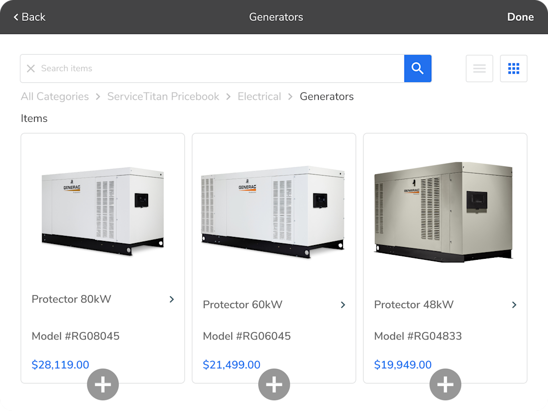 ServiceTitan's Pricebook: Generators