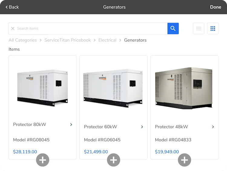 ServiceTitan's Pricebook: Generators