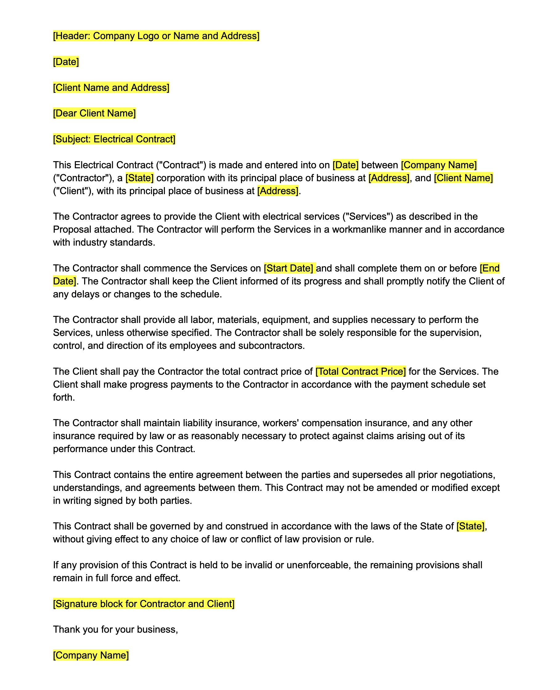 ServiceTitan's Free Electrical Contract Template